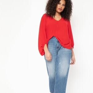 Eloquii Red Georgette Drama Sleeve Blouse Sz.26W